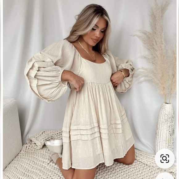 BY TOGETHER Boho Woven Babydoll mini dress in cream. Size Small - Picture 4 of 15